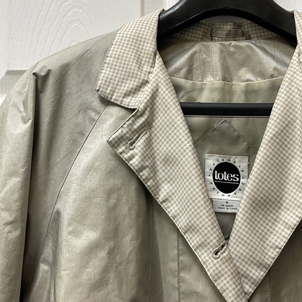 Vintage Totes Women's Size Medium Metallic Beige‎ Nylon Raincoat Gingham Detail